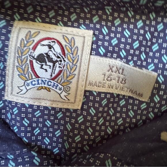 Cinch Boys’ Blue Print Button Down Long Sleeve Shirt Western Size XXL 16-18 - Picture 9 of 10